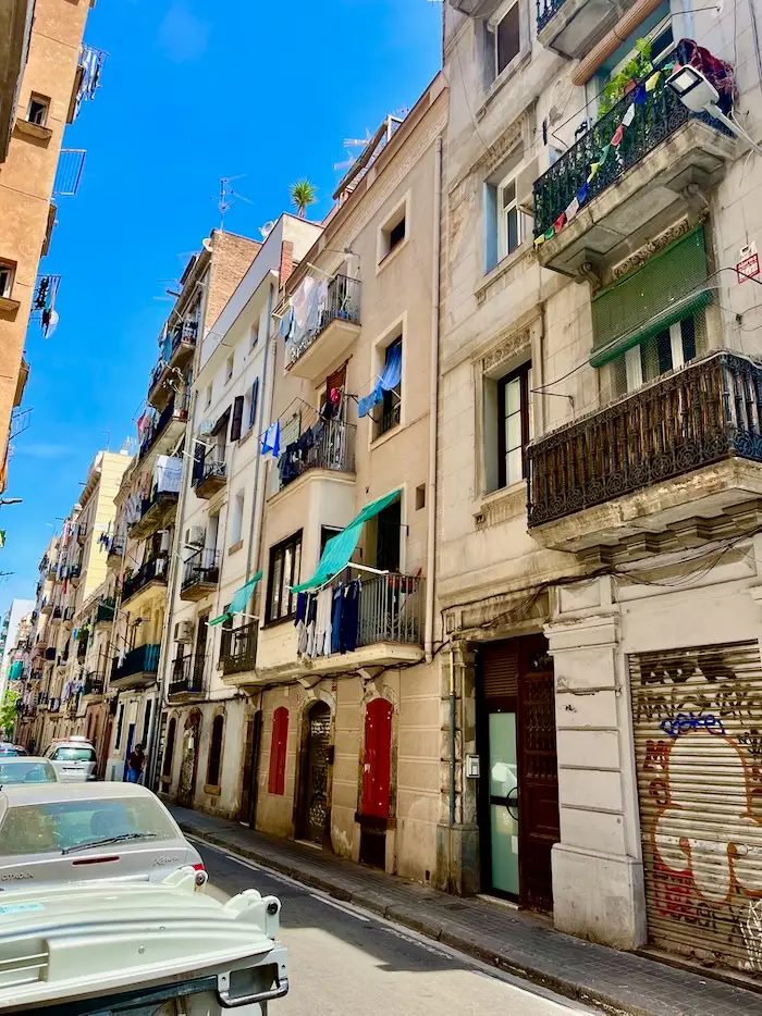 A set of European buildings with balconies.