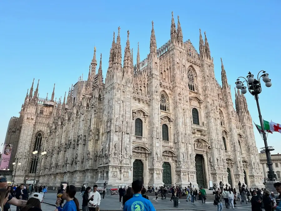 The exterior view of an elaborate, white cathedral.