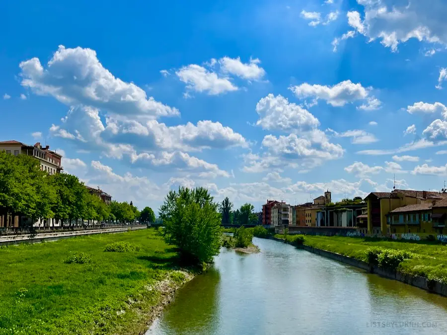 A river running through a small town.