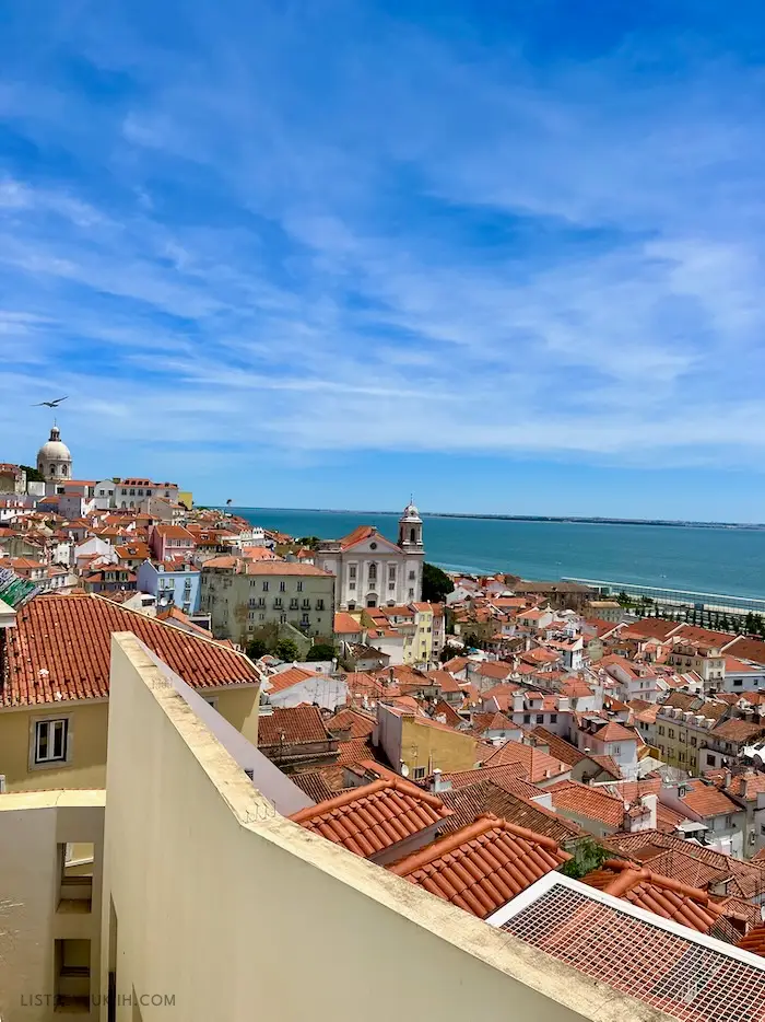 A side angle view of a skyline with many orange, clay rooftops.