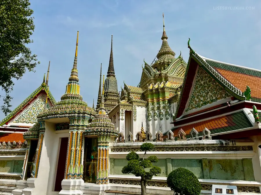 An intricate temple with pointed ceilings.