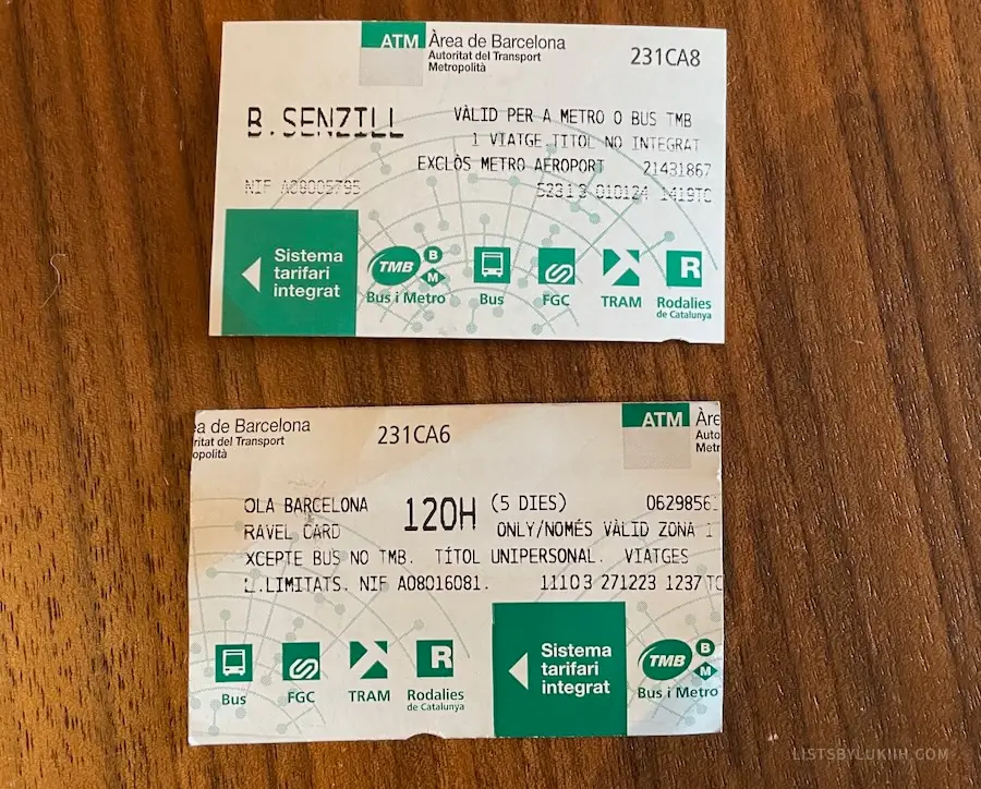 Two paper tickets with train information.