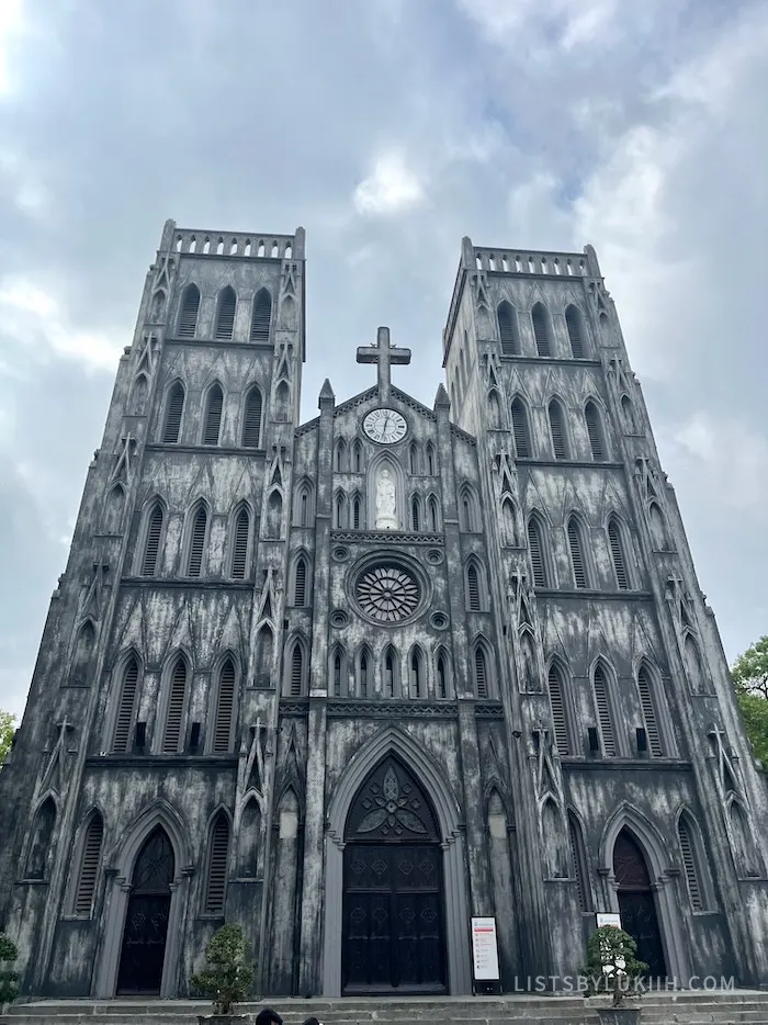A dark and tall cathedral.