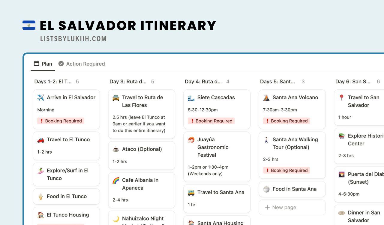 A trip planner with detailed activities organized for each day.