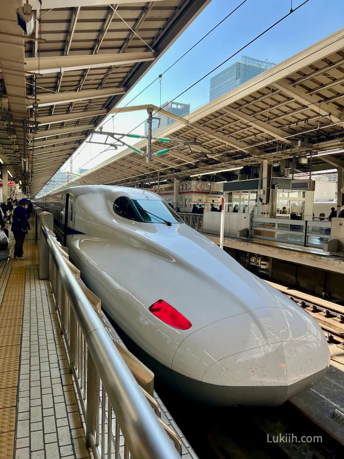 A sleek modern train with a sharp nose.