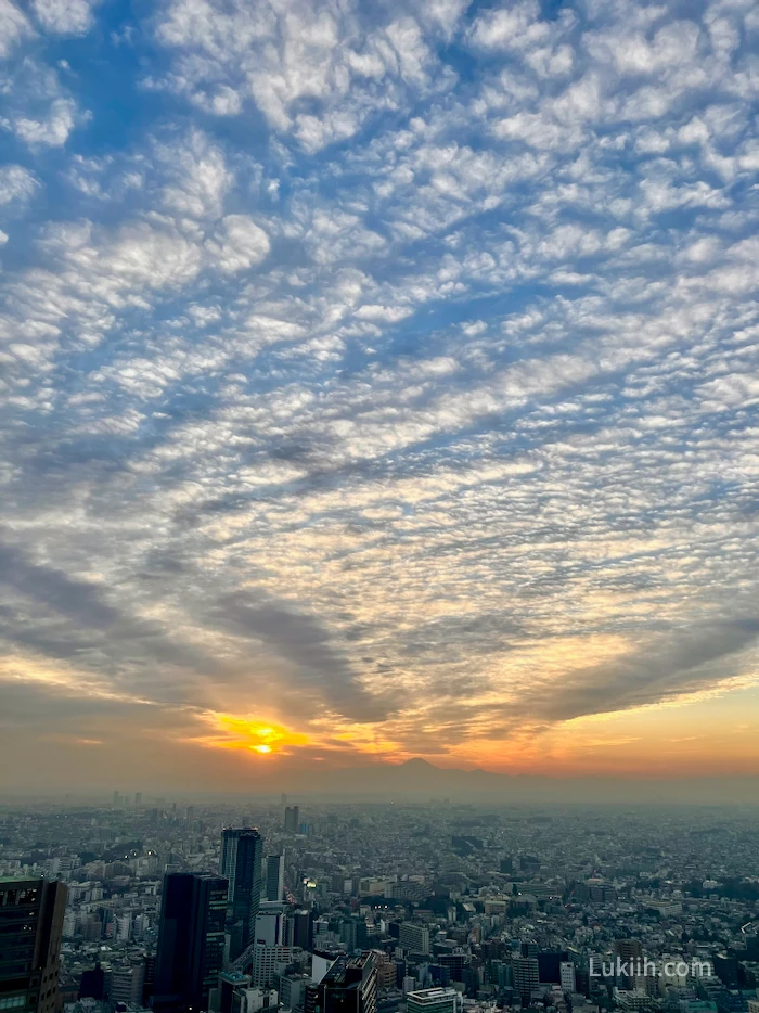 View of a city during sunset.