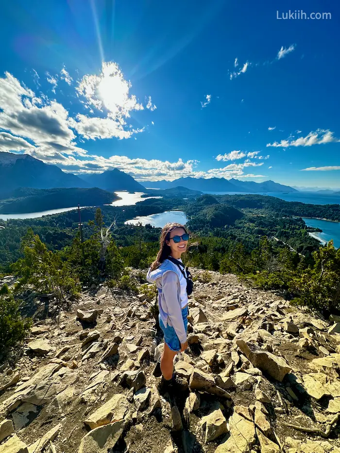 A high-up view of lakes and mountains.