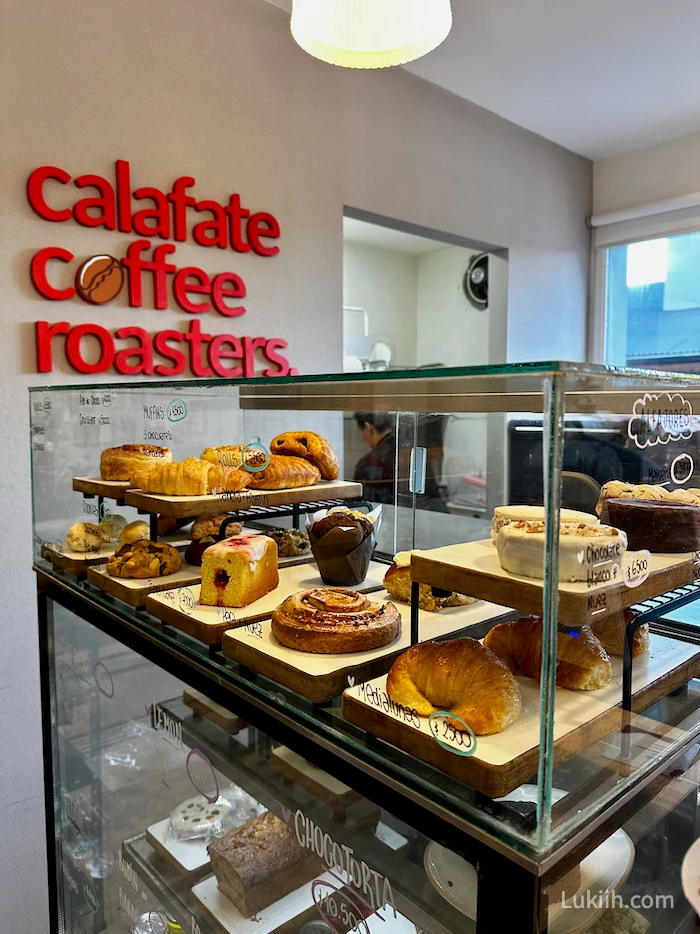 A set of pastries with the sign Calafate Coffee Roasters.